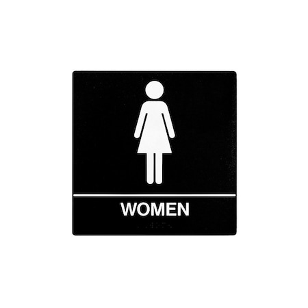 Bcf 8 x 8, Women Door Sign, Square Print, Picture & Text With Braille, Black SB440-BLACK
